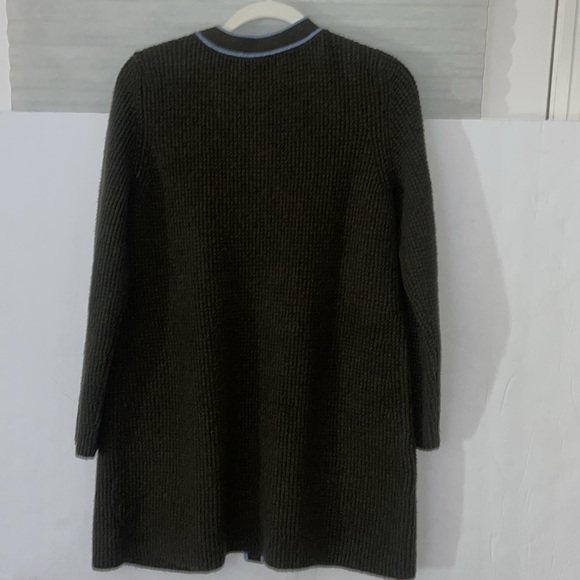Talbots tipped textured cardigan sweater. Tuscan olive & blue sky. Size Mp NWT - Picture 9 of 15